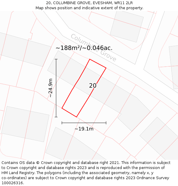 20, COLUMBINE GROVE, EVESHAM, WR11 2LR: Plot and title map