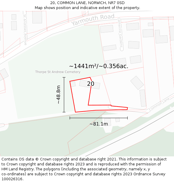 20, COMMON LANE, NORWICH, NR7 0SD: Plot and title map