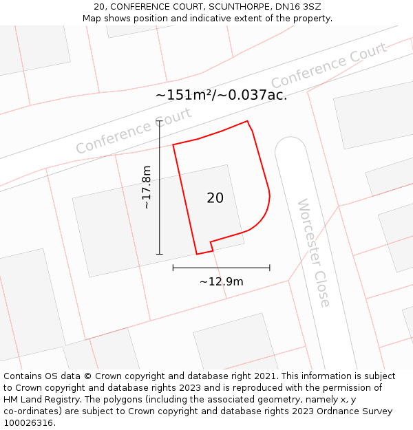 20, CONFERENCE COURT, SCUNTHORPE, DN16 3SZ: Plot and title map