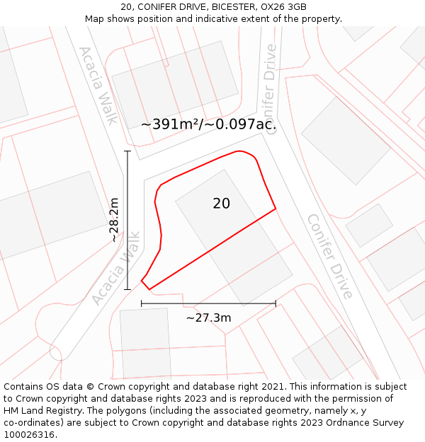 20, CONIFER DRIVE, BICESTER, OX26 3GB: Plot and title map