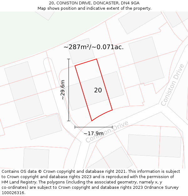 20, CONISTON DRIVE, DONCASTER, DN4 9GA: Plot and title map