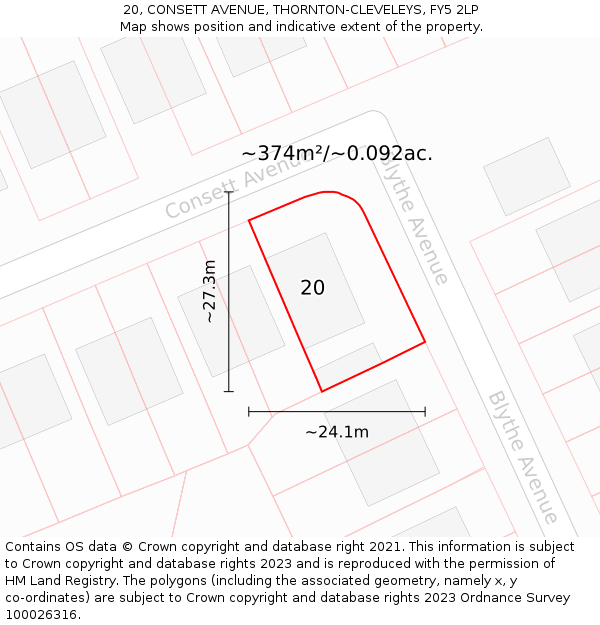 20, CONSETT AVENUE, THORNTON-CLEVELEYS, FY5 2LP: Plot and title map