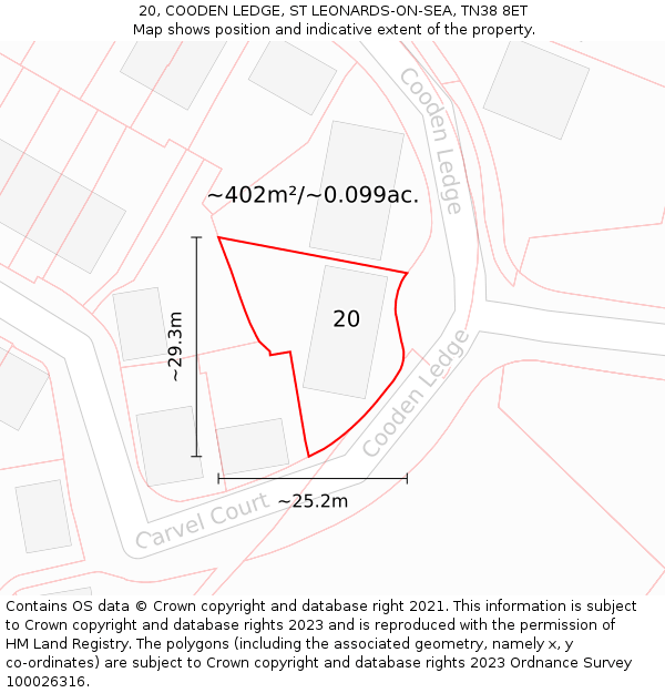 20, COODEN LEDGE, ST LEONARDS-ON-SEA, TN38 8ET: Plot and title map