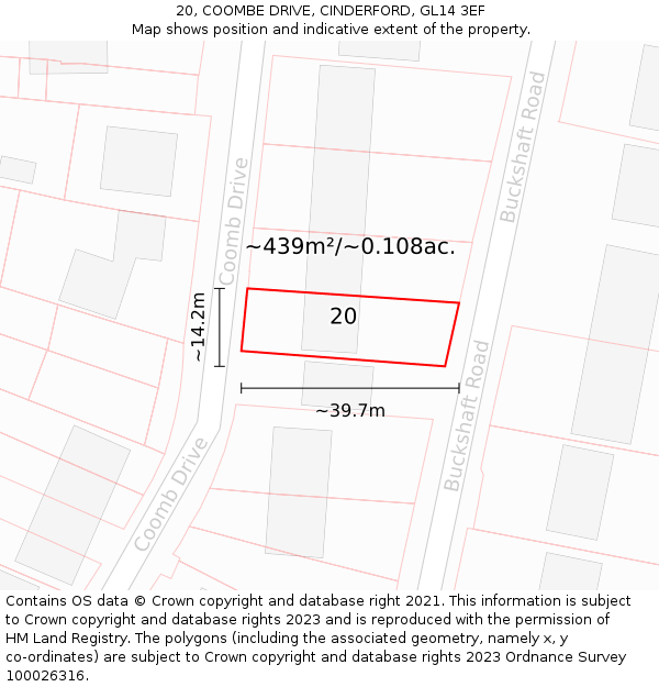 20, COOMBE DRIVE, CINDERFORD, GL14 3EF: Plot and title map