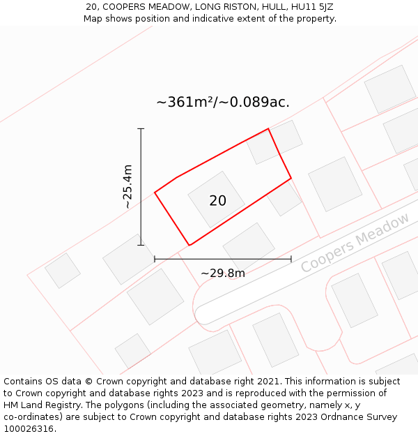 20, COOPERS MEADOW, LONG RISTON, HULL, HU11 5JZ: Plot and title map