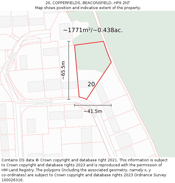 20, COPPERFIELDS, BEACONSFIELD, HP9 2NT: Plot and title map