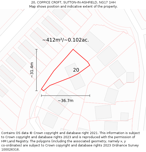 20, COPPICE CROFT, SUTTON-IN-ASHFIELD, NG17 1HH: Plot and title map