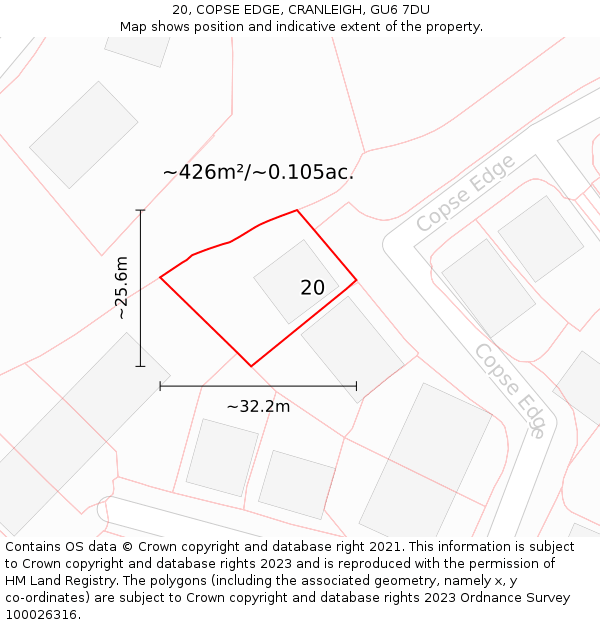 20, COPSE EDGE, CRANLEIGH, GU6 7DU: Plot and title map