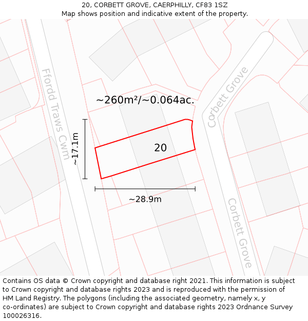 20, CORBETT GROVE, CAERPHILLY, CF83 1SZ: Plot and title map