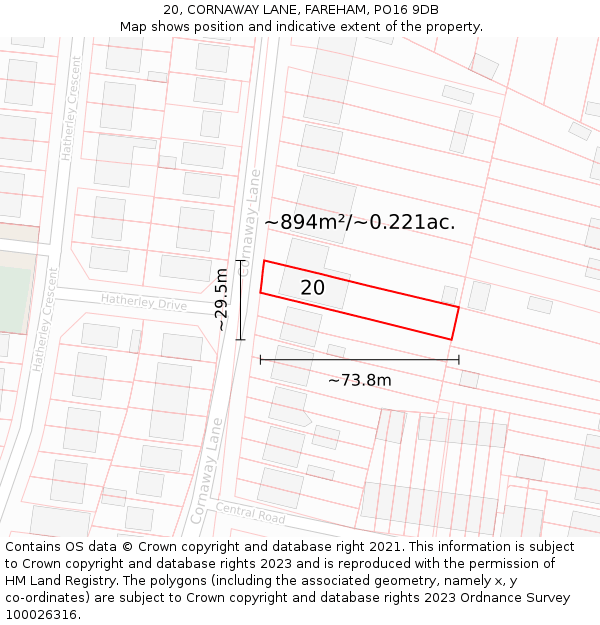 20, CORNAWAY LANE, FAREHAM, PO16 9DB: Plot and title map