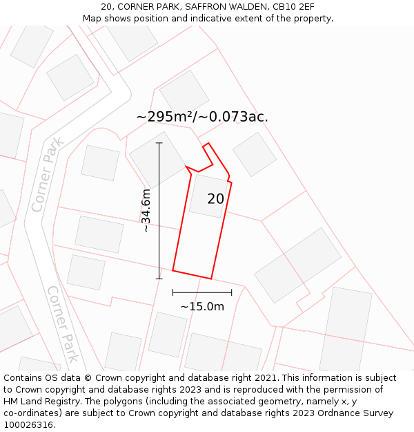 20, CORNER PARK, SAFFRON WALDEN, CB10 2EF: Plot and title map