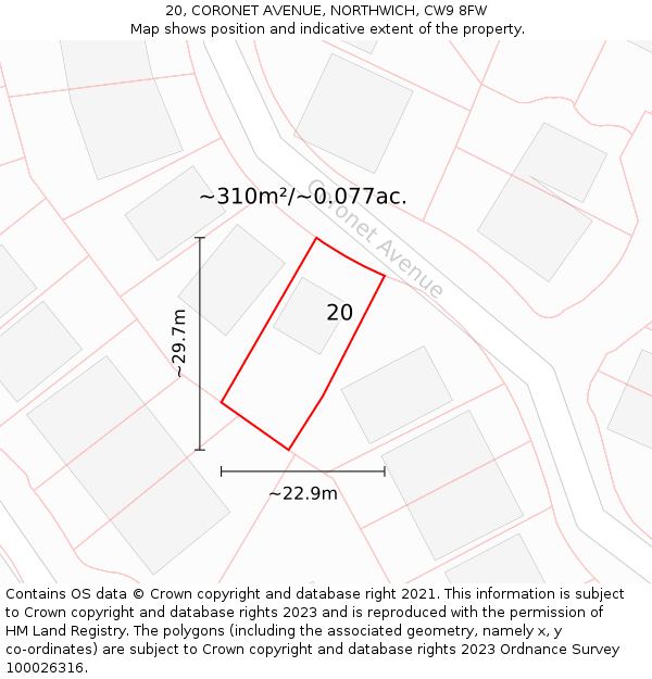 20, CORONET AVENUE, NORTHWICH, CW9 8FW: Plot and title map