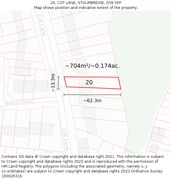 20, COT LANE, STOURBRIDGE, DY8 5PP: Plot and title map