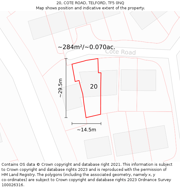 20, COTE ROAD, TELFORD, TF5 0NQ: Plot and title map