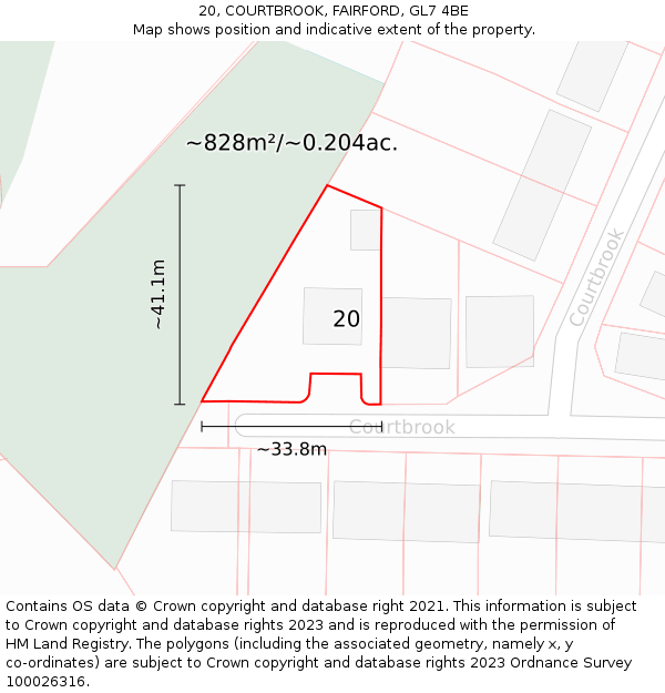 20, COURTBROOK, FAIRFORD, GL7 4BE: Plot and title map