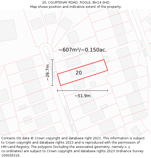 20, COURTENAY ROAD, POOLE, BH14 0HD: Plot and title map