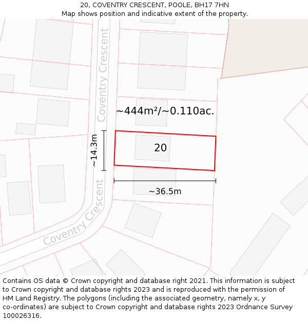 20, COVENTRY CRESCENT, POOLE, BH17 7HN: Plot and title map