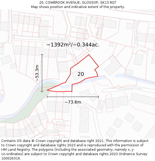 20, COWBROOK AVENUE, GLOSSOP, SK13 8QT: Plot and title map
