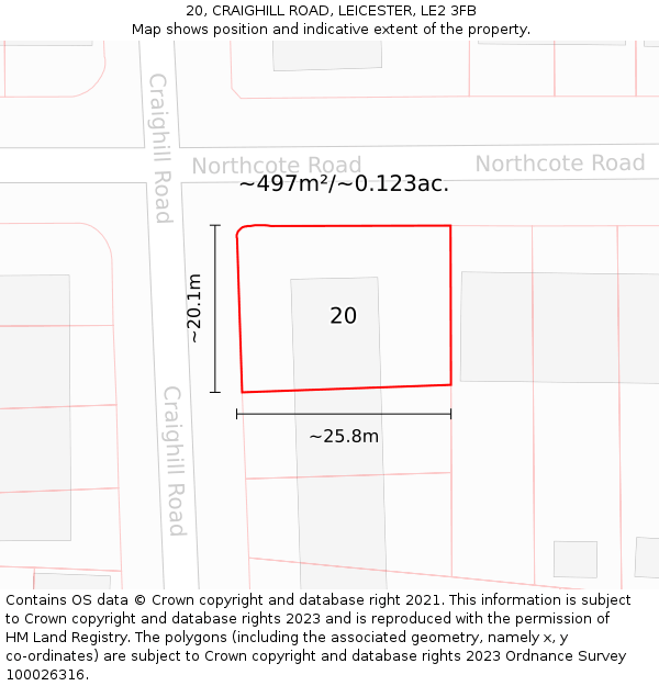 20, CRAIGHILL ROAD, LEICESTER, LE2 3FB: Plot and title map