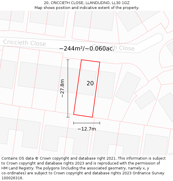 20, CRICCIETH CLOSE, LLANDUDNO, LL30 1GZ: Plot and title map