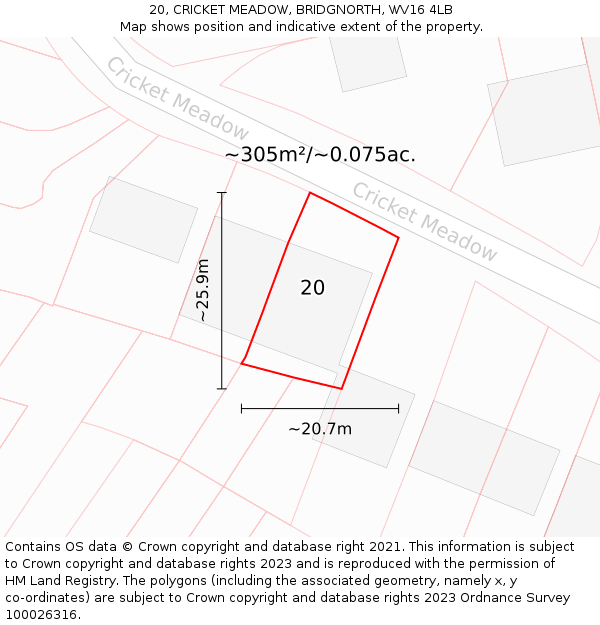 20, CRICKET MEADOW, BRIDGNORTH, WV16 4LB: Plot and title map