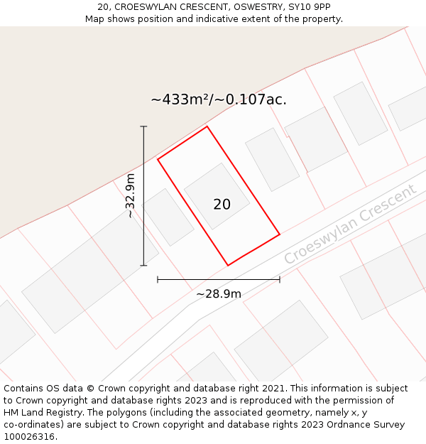 20, CROESWYLAN CRESCENT, OSWESTRY, SY10 9PP: Plot and title map