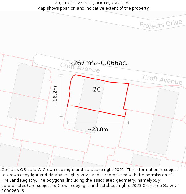 20, CROFT AVENUE, RUGBY, CV21 1AD: Plot and title map