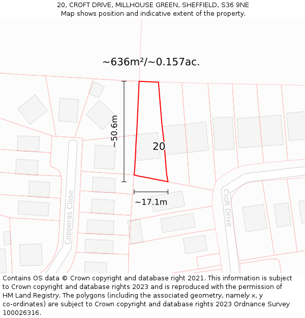 20, CROFT DRIVE, MILLHOUSE GREEN, SHEFFIELD, S36 9NE: Plot and title map