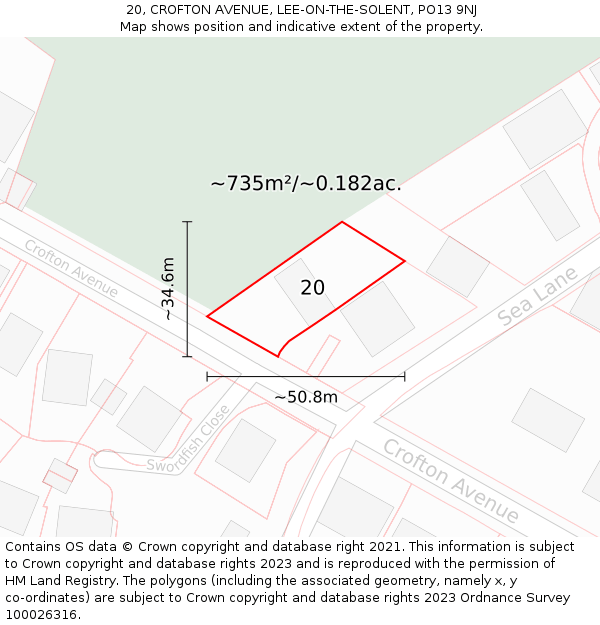 20, CROFTON AVENUE, LEE-ON-THE-SOLENT, PO13 9NJ: Plot and title map