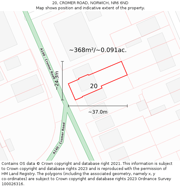 20, CROMER ROAD, NORWICH, NR6 6ND: Plot and title map