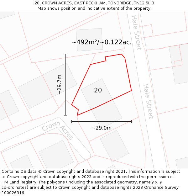 20, CROWN ACRES, EAST PECKHAM, TONBRIDGE, TN12 5HB: Plot and title map