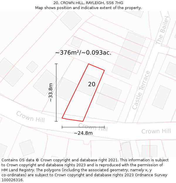 20, CROWN HILL, RAYLEIGH, SS6 7HG: Plot and title map