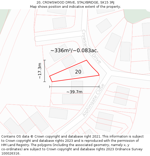 20, CROWSWOOD DRIVE, STALYBRIDGE, SK15 3RJ: Plot and title map