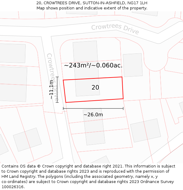 20, CROWTREES DRIVE, SUTTON-IN-ASHFIELD, NG17 1LH: Plot and title map