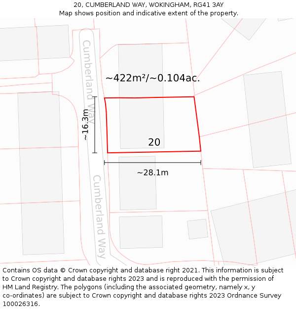 20, CUMBERLAND WAY, WOKINGHAM, RG41 3AY: Plot and title map