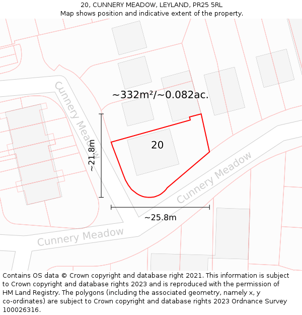 20, CUNNERY MEADOW, LEYLAND, PR25 5RL: Plot and title map