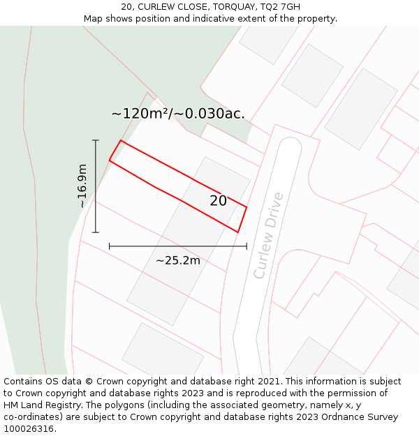 20, CURLEW CLOSE, TORQUAY, TQ2 7GH: Plot and title map