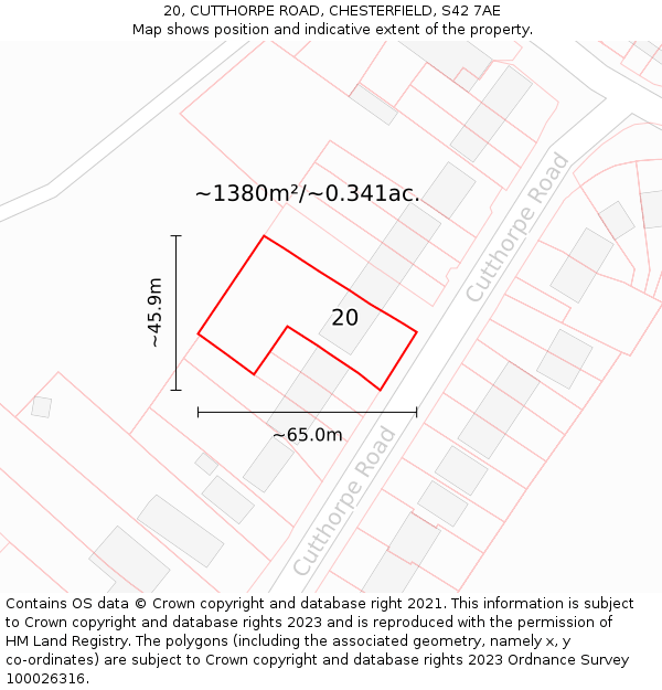 20, CUTTHORPE ROAD, CHESTERFIELD, S42 7AE: Plot and title map