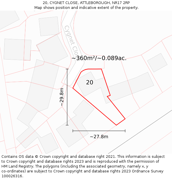 20, CYGNET CLOSE, ATTLEBOROUGH, NR17 2RP: Plot and title map
