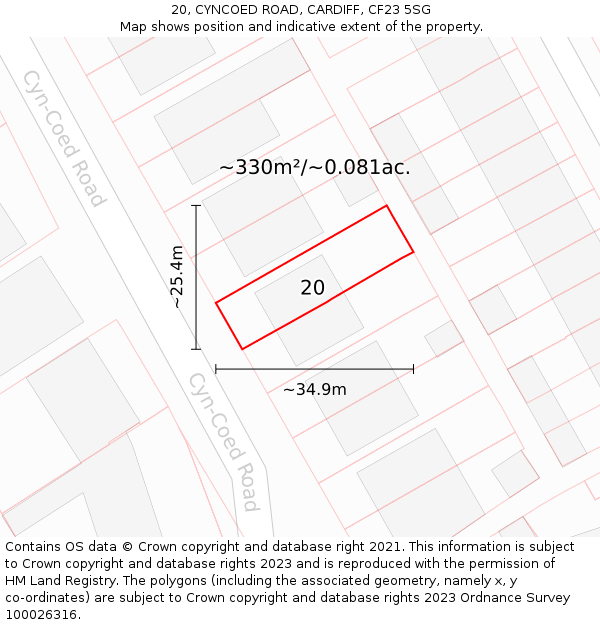 20, CYNCOED ROAD, CARDIFF, CF23 5SG: Plot and title map