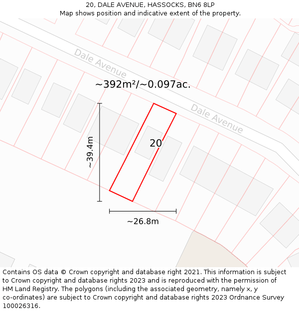 20, DALE AVENUE, HASSOCKS, BN6 8LP: Plot and title map