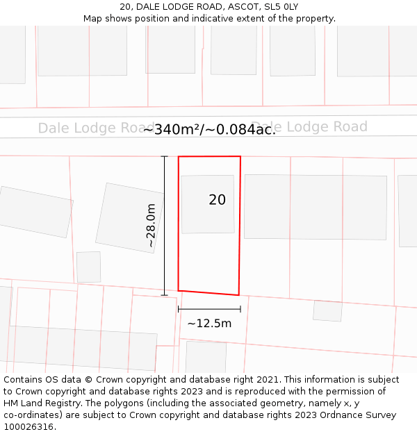 20, DALE LODGE ROAD, ASCOT, SL5 0LY: Plot and title map