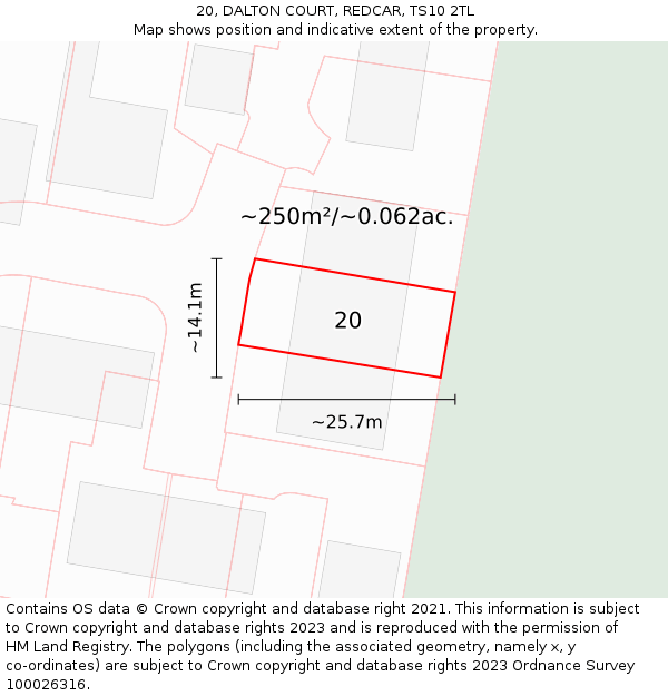 20, DALTON COURT, REDCAR, TS10 2TL: Plot and title map