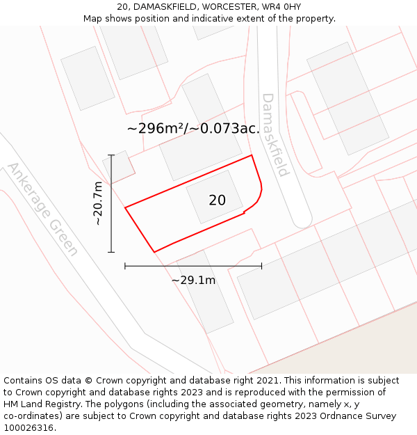 20, DAMASKFIELD, WORCESTER, WR4 0HY: Plot and title map