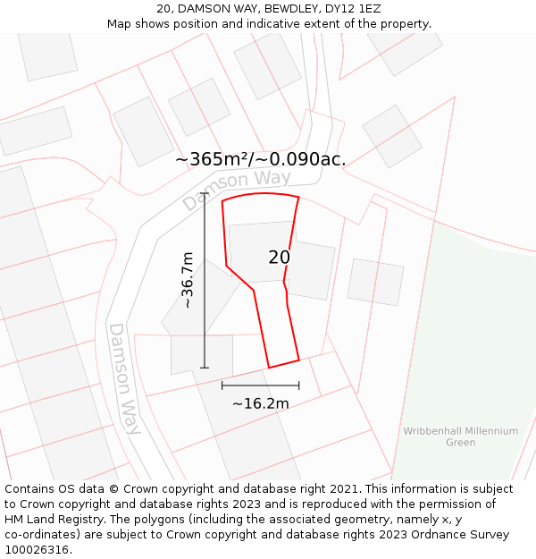 20, DAMSON WAY, BEWDLEY, DY12 1EZ: Plot and title map