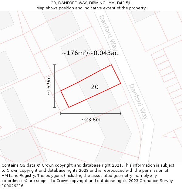 20, DANFORD WAY, BIRMINGHAM, B43 5JL: Plot and title map