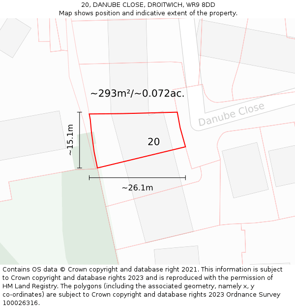 20, DANUBE CLOSE, DROITWICH, WR9 8DD: Plot and title map