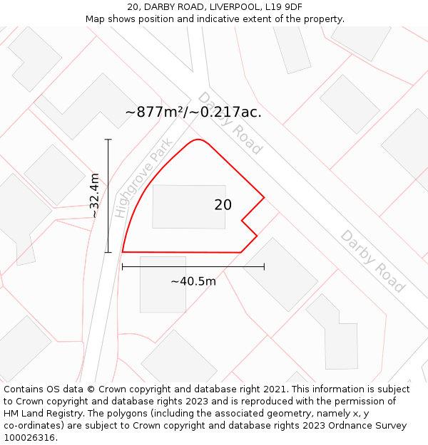20, DARBY ROAD, LIVERPOOL, L19 9DF: Plot and title map