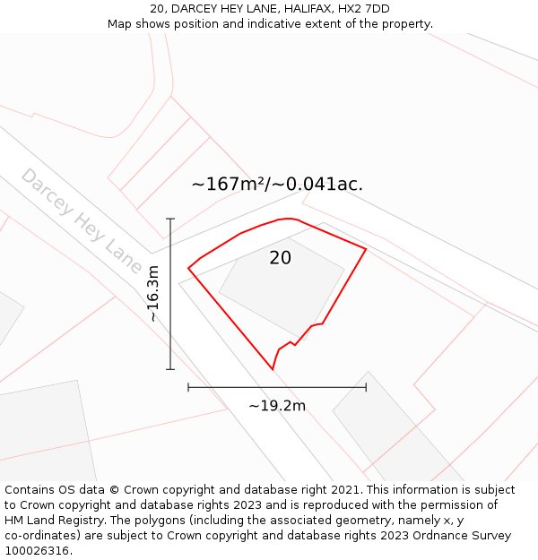 20, DARCEY HEY LANE, HALIFAX, HX2 7DD: Plot and title map