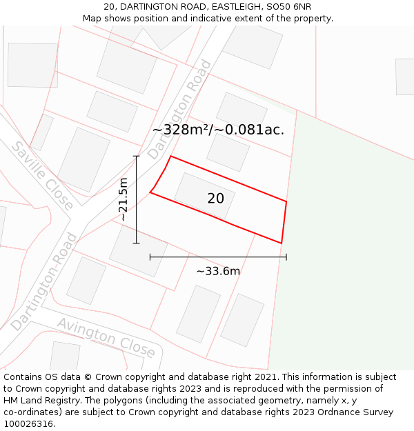 20, DARTINGTON ROAD, EASTLEIGH, SO50 6NR: Plot and title map